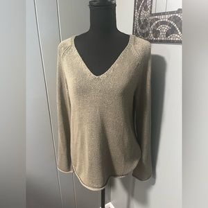 H&M Loose Knit Jumper Lightweight V Neck Sweater Small Olive Green